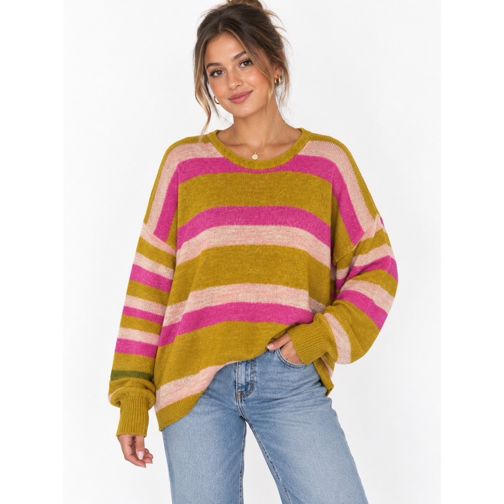Free People Womens All About You Striped Pullover Sweater Large